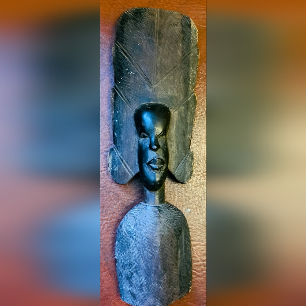 Mid Century Kenya African Tribal Carved Wood Sculpture Man Woman Heads Masai 401